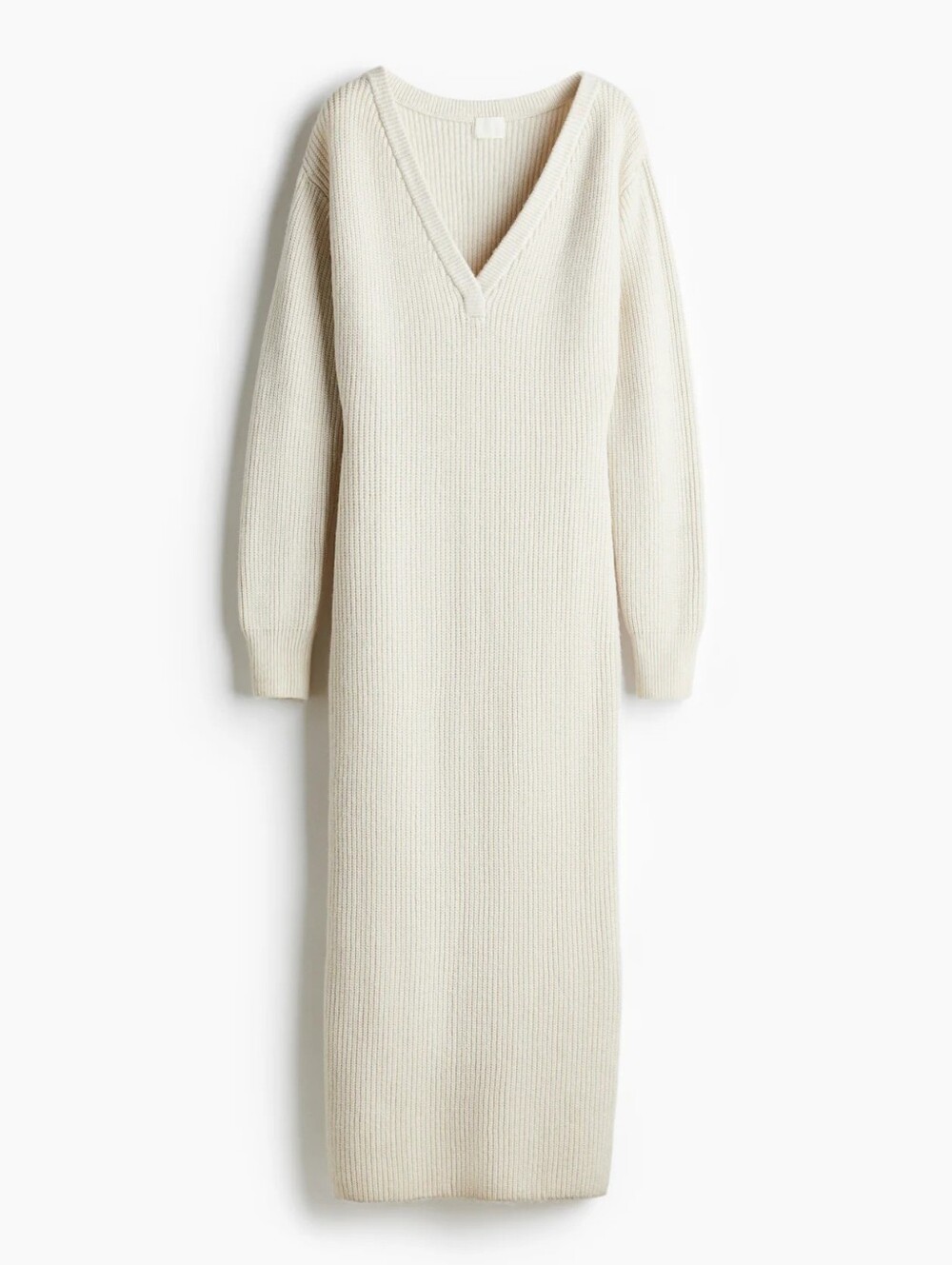 H&M | Cream Ribbed Knit V‑Neck Sweater Dress